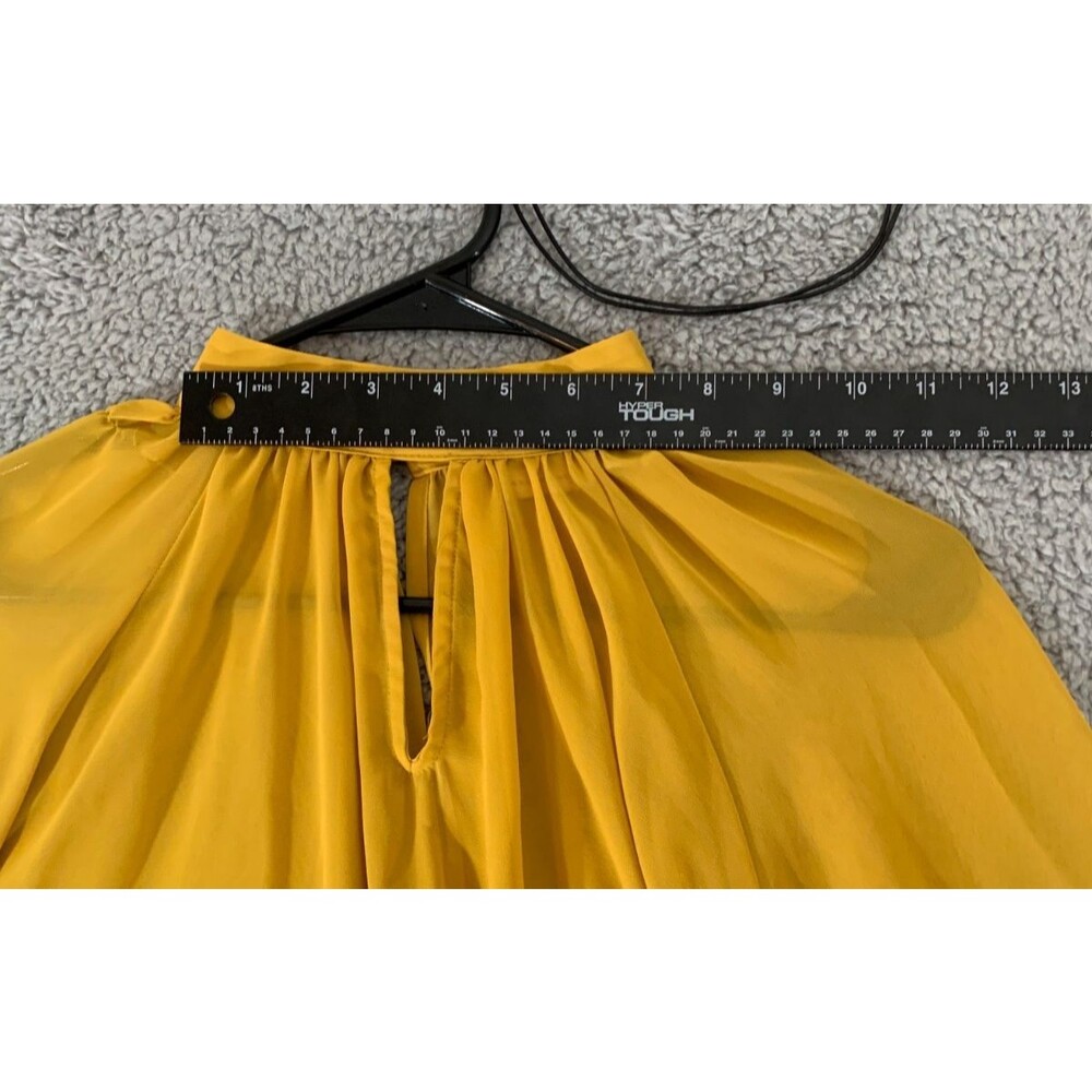 Yellow Pleated Mock Neck Blouse Long Adjustable Ribbon Sleeve Size (M) Medium - Picture 11 of 12